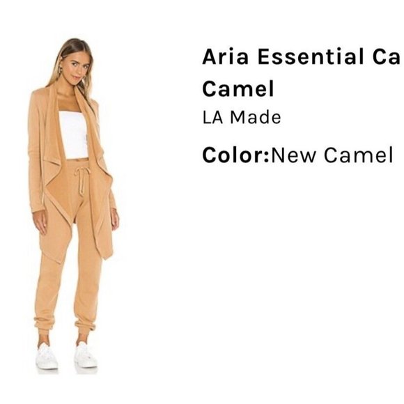 LA Made Aria Essential Cardigan Open Front Fleece Lined Camel Size Small NWT - Picture 6 of 6